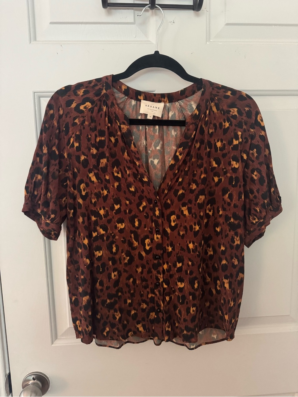Sezane Leopard Print Button-Front Blouse size 36 small/medium